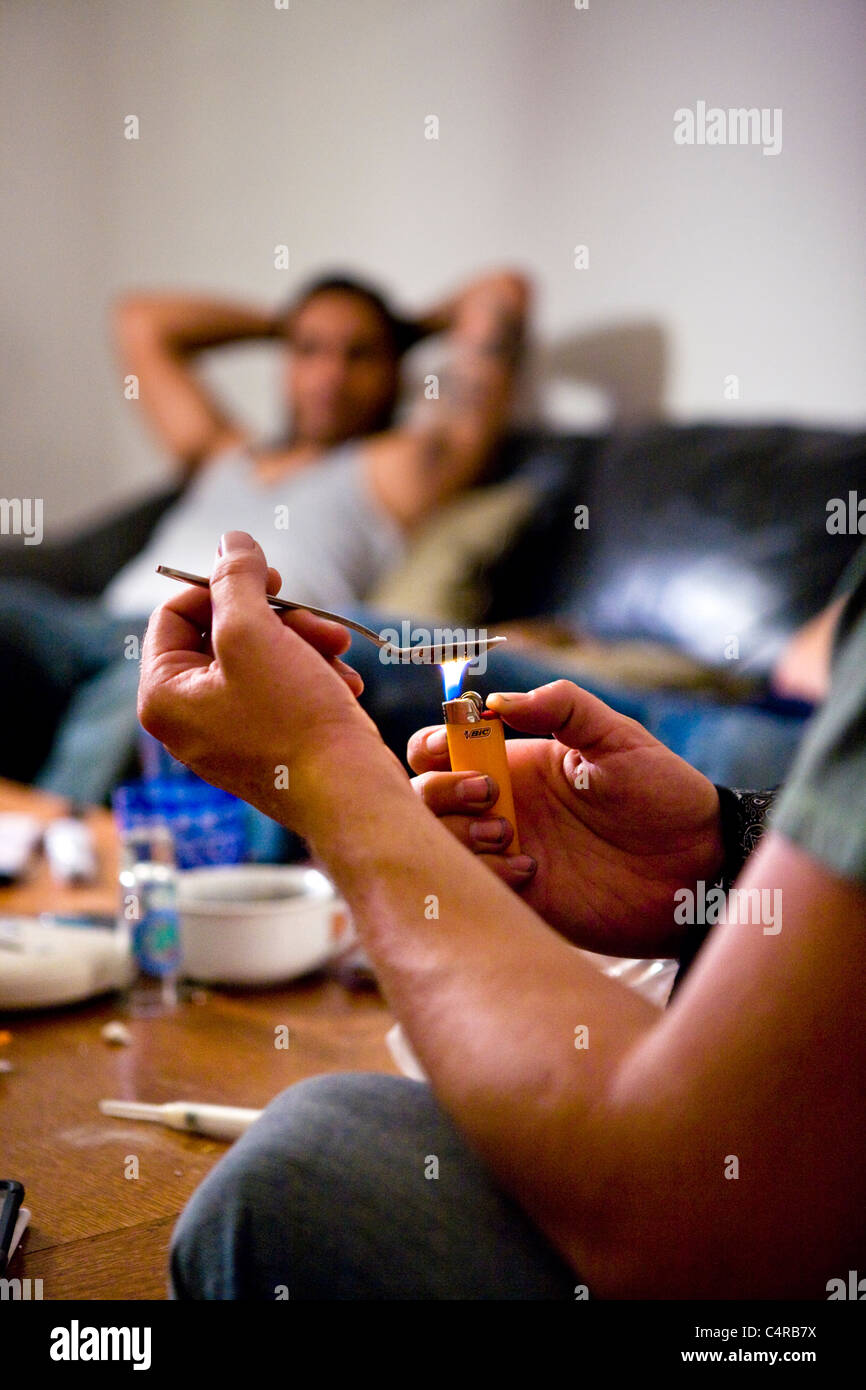 Some college students film a project dealing with drug use, Huntington Beach, California Stock Photo