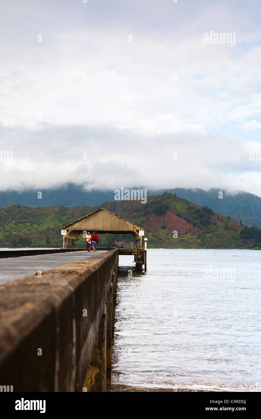 Pier on Hanalei Bay, Kauai, Hawaii Stock Photo