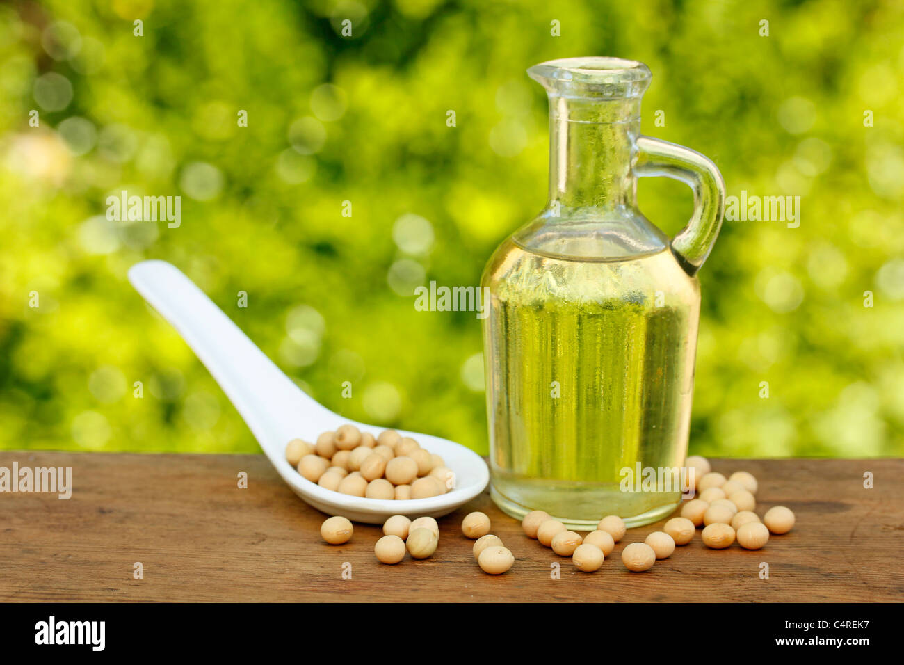 Soy beans and oil. Stock Photo