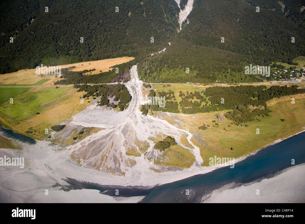 Aerial view of South Island and Shotover River, Milford Sound, New Zealand Stock Photo