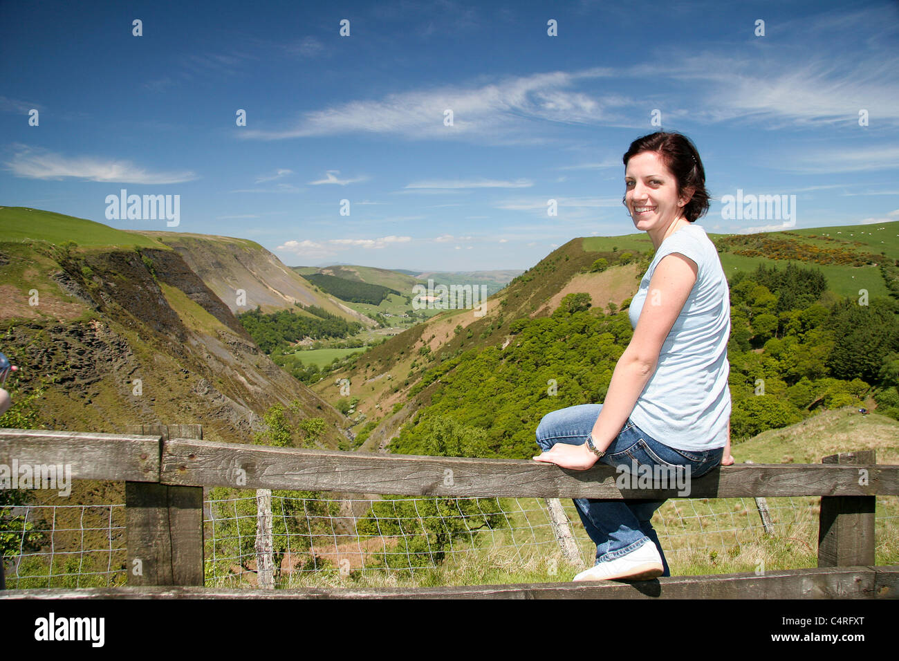Enjoying the view over the Dylife Gorge, Wales Stock Photo