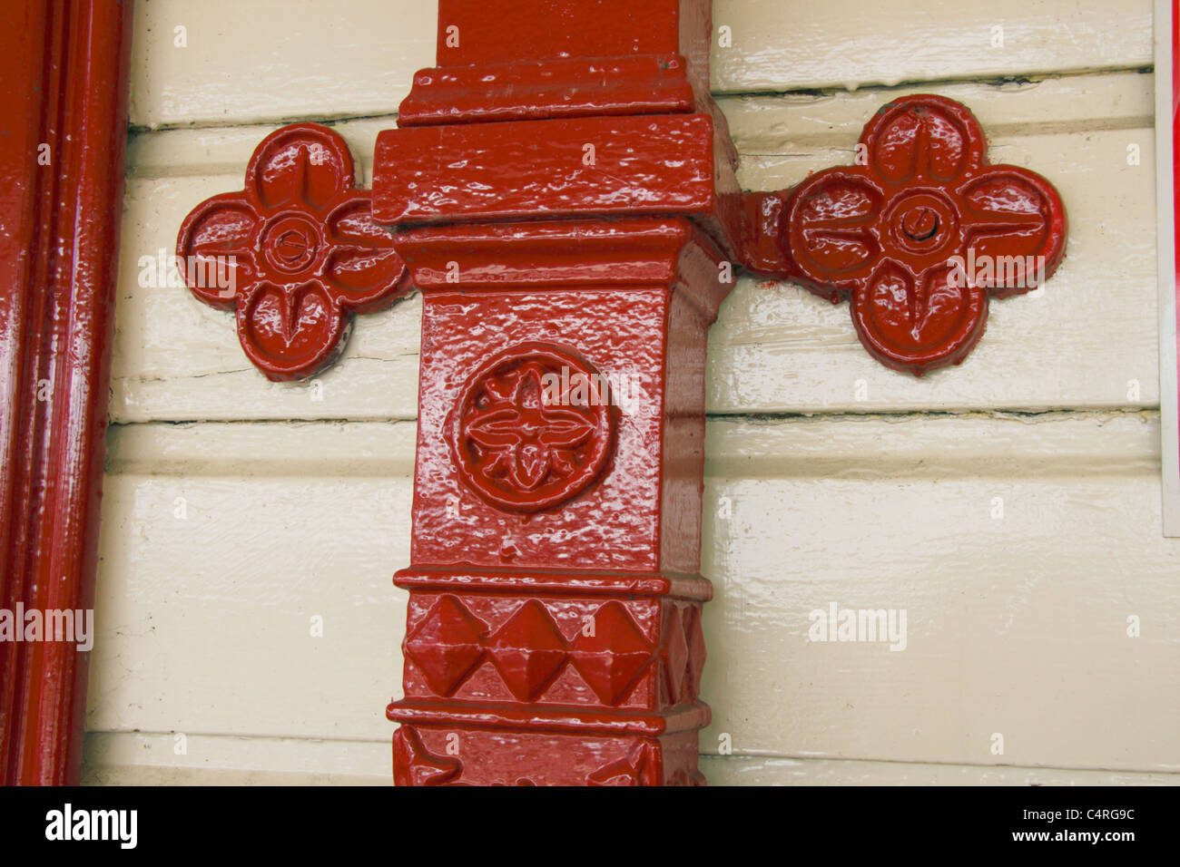 Decorative iron downpipe at Aviemore Railway Station Stock Photo