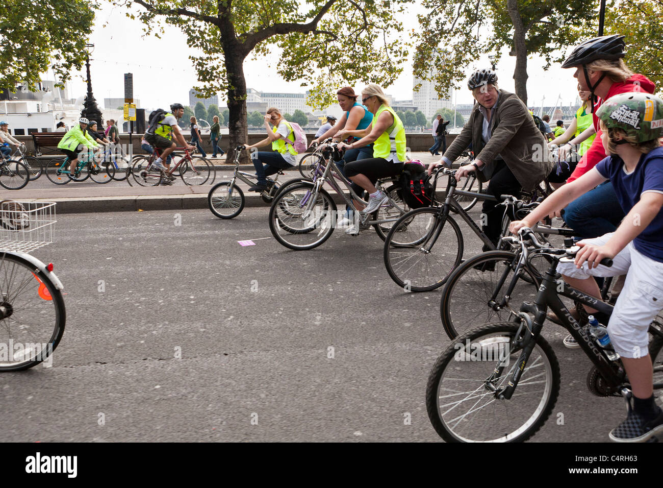 Boris Johnson cycling in London during Sky-Ride. Stock Photo
