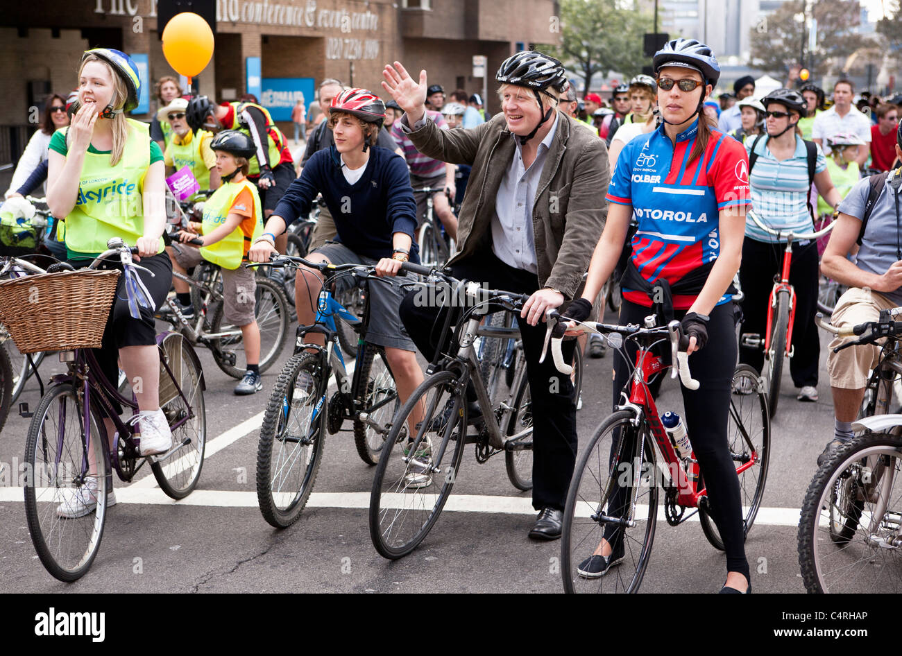 Boris Johnson cycling in London during Sky-Ride. Stock Photo