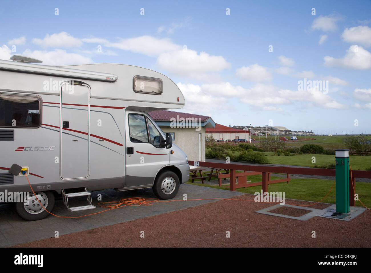 Lerwixk Shetland Isles Motor Caravan parked at Clickimin Leisure complex camp site Stock Photo