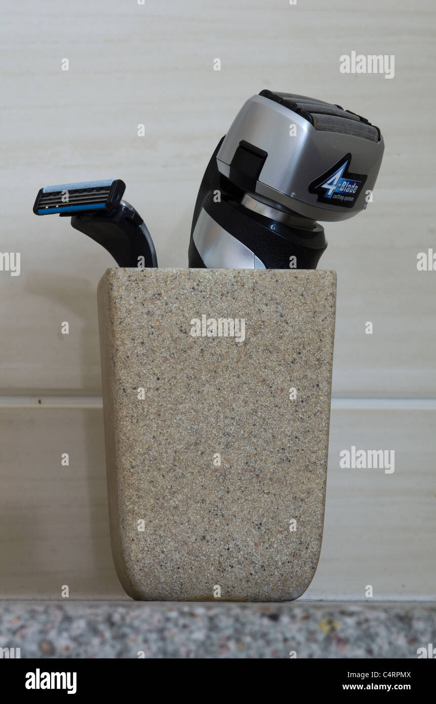 electric and wet razors together in a bathroom Stock Photo - Alamy