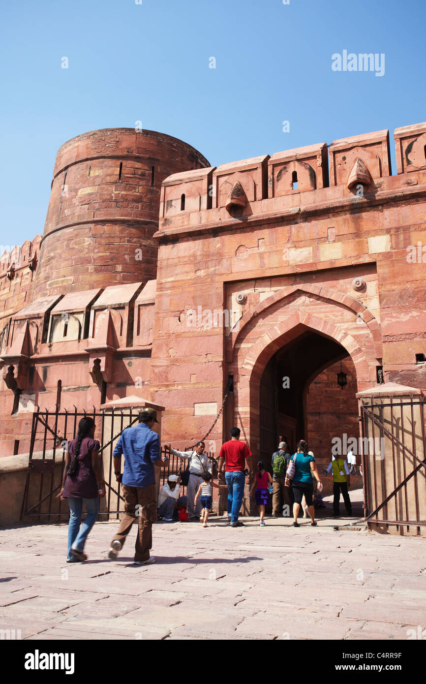 People at Amar Singh Gate of Agra Fort, Agra, Uttar Pradesh, India Stock Photo