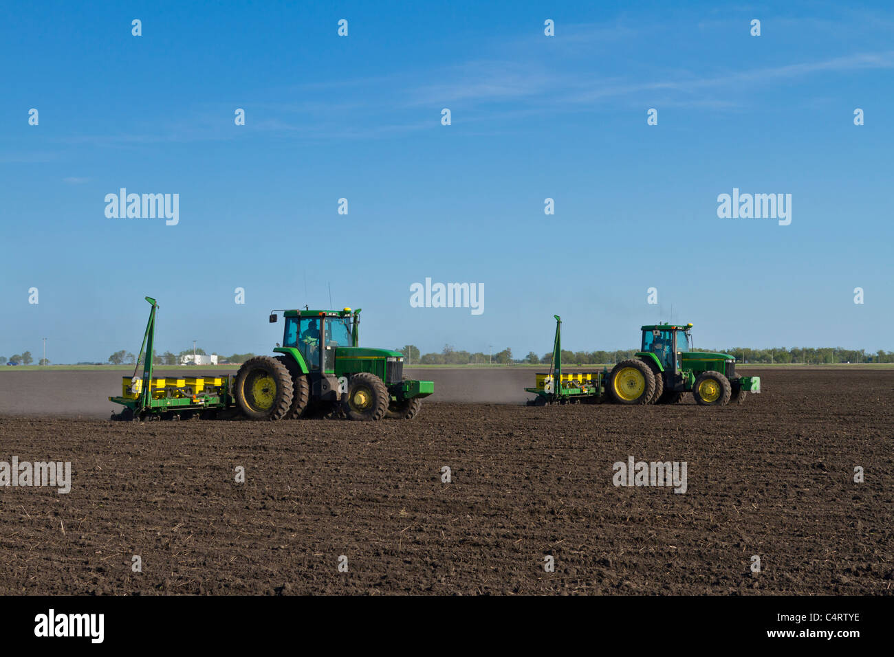 Spring planting of bean crop on the Froese farm near Winkler, Manitoba, Canada. Stock Photo