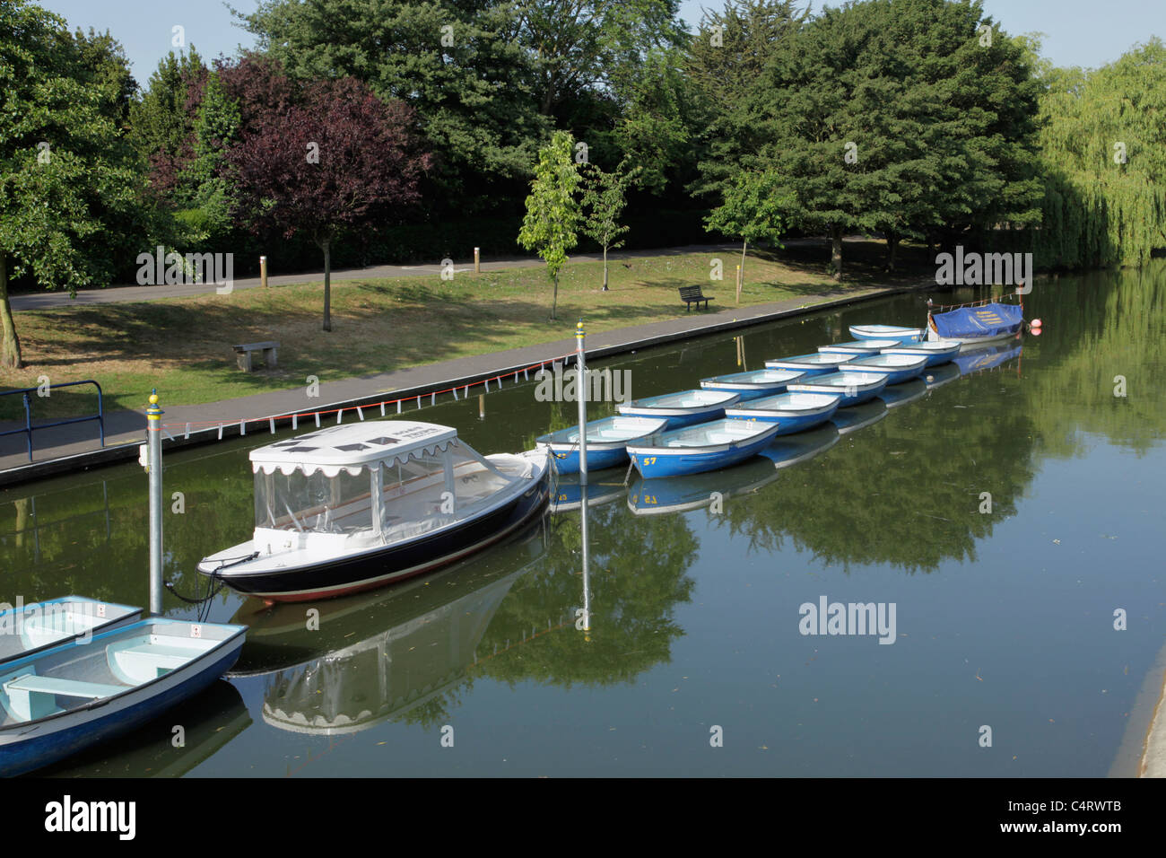 Rowing boats for hire on Royal Military Canal Hythe Kent Stock Photo