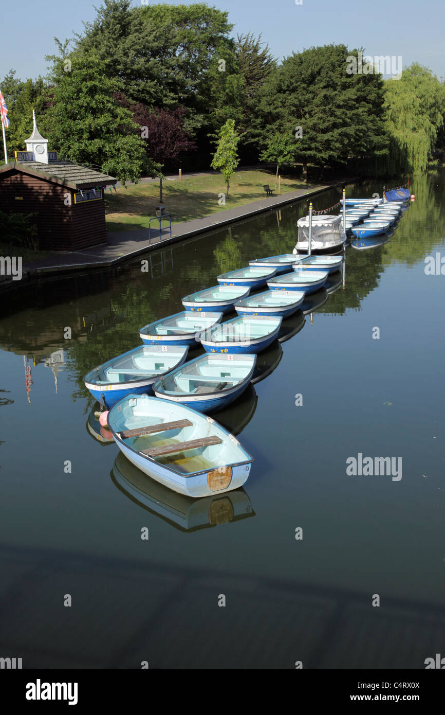 Rowing boats for hire on Royal Military Canal Hythe Kent Stock Photo