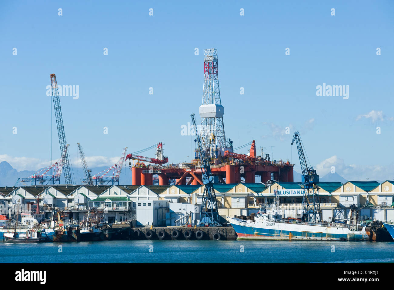 Oil rig for inspection repair services in Cape Town South Africa Stock Photo