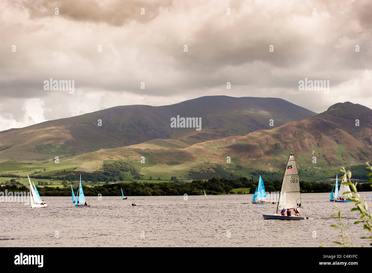 Sailing boats on Bassenthwaite Lake, Lake District National Park Stock