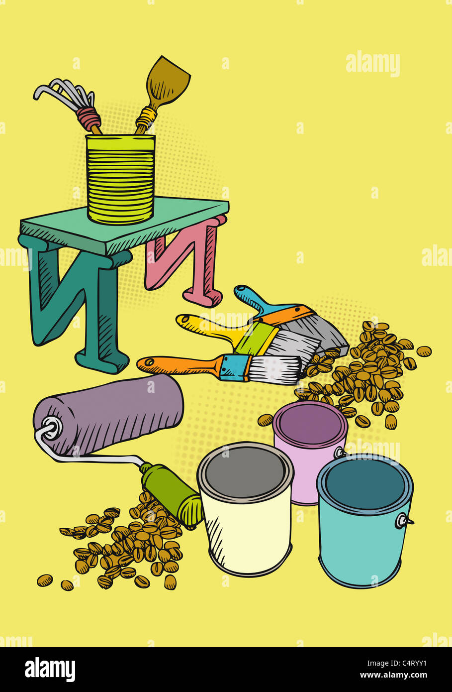 whole beans and paint with brush Stock Photo Alamy