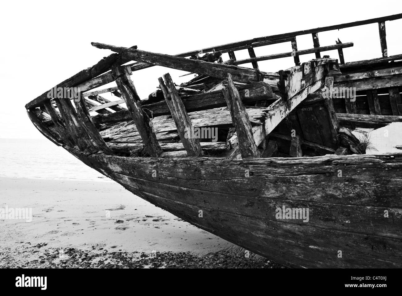 A Wrecked Wooden Hulled Fishing Boat Stock Photo