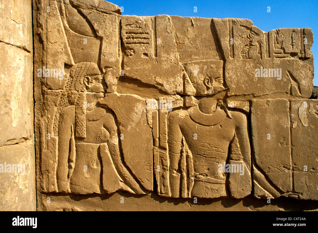 Karnak Egypt Relief of Mut ( Grandmother of the Gods ) and Amun Stock Photo