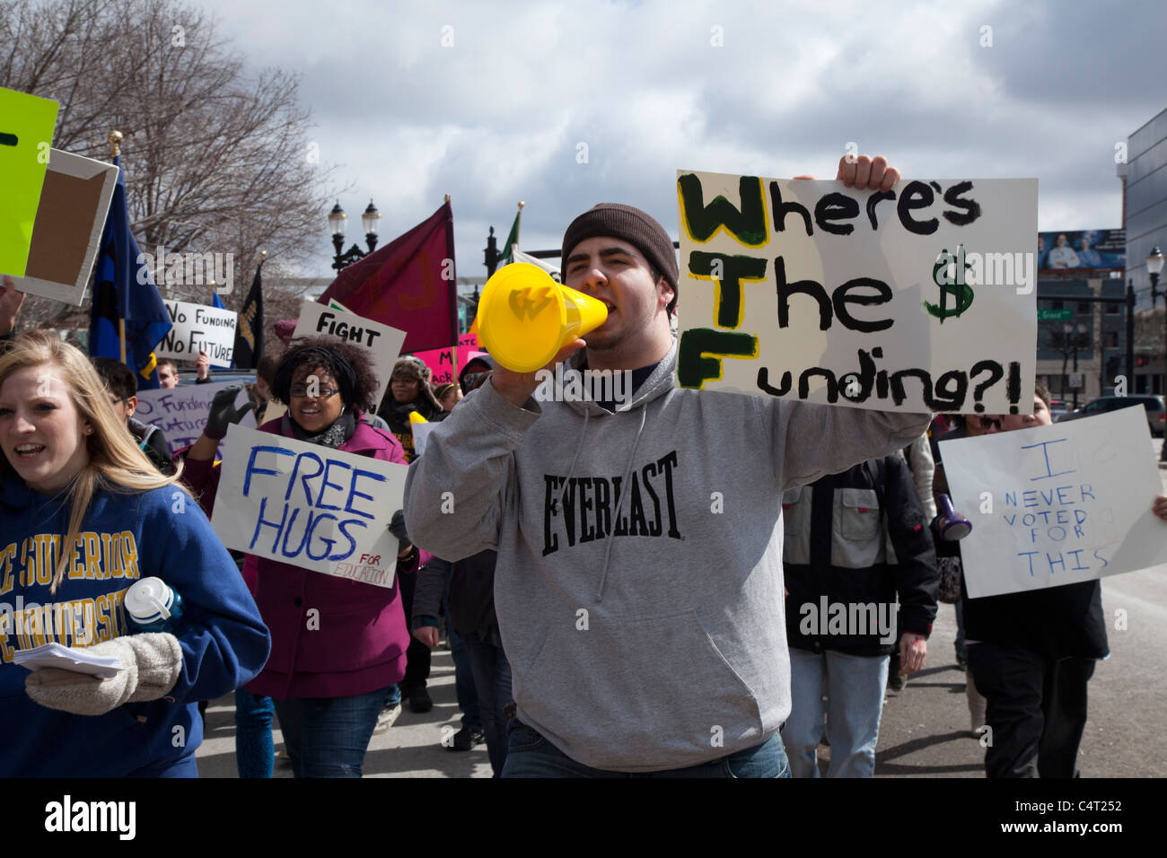 Students Rally Against Budget Cuts for Higher Education in Michigan Stock Photo