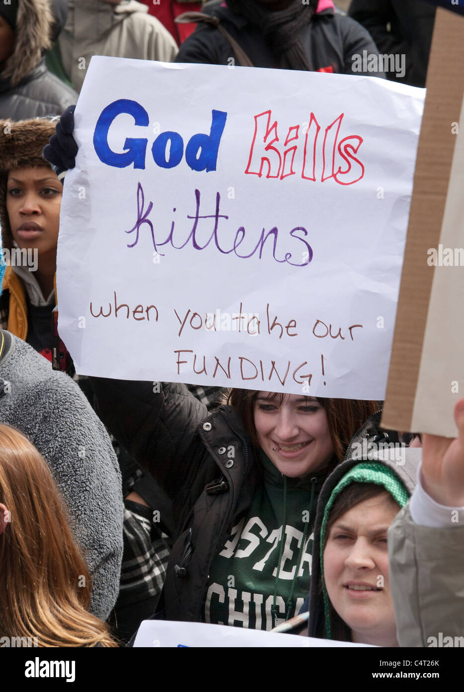 Students Rally Against Budget Cuts for Higher Education in Michigan Stock Photo