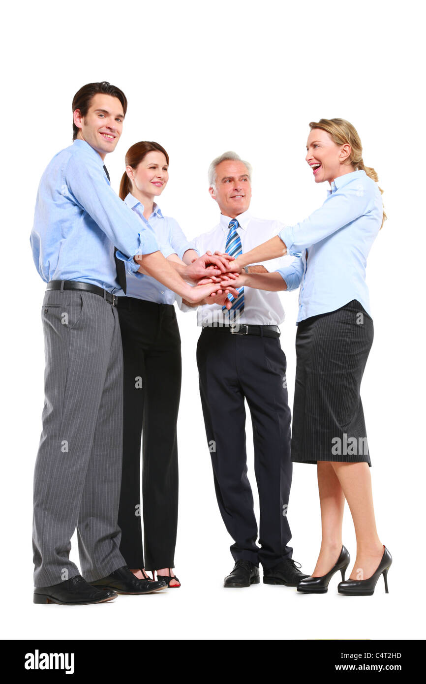 businessmen and businesswomen with hands joined Stock Photo