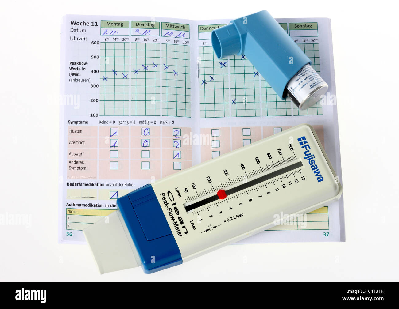 Measuring instrument for volumetric respiratory flow, necessary tool for asthma patients. Peak