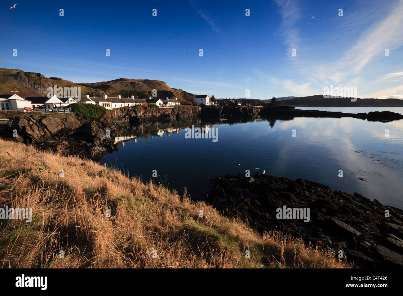 The picturesque village of Ellenabeich (often called Easdale) on the Isle of Seil. Stock Photo