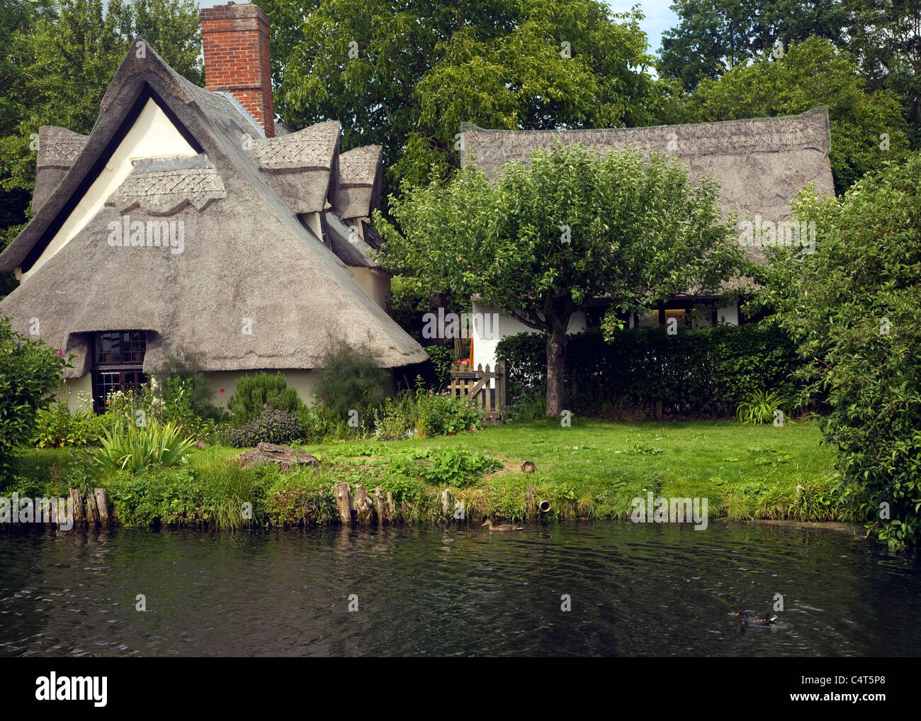 Thatched Bridge Cottage at Flatford, East Bergholt, Suffolk, England