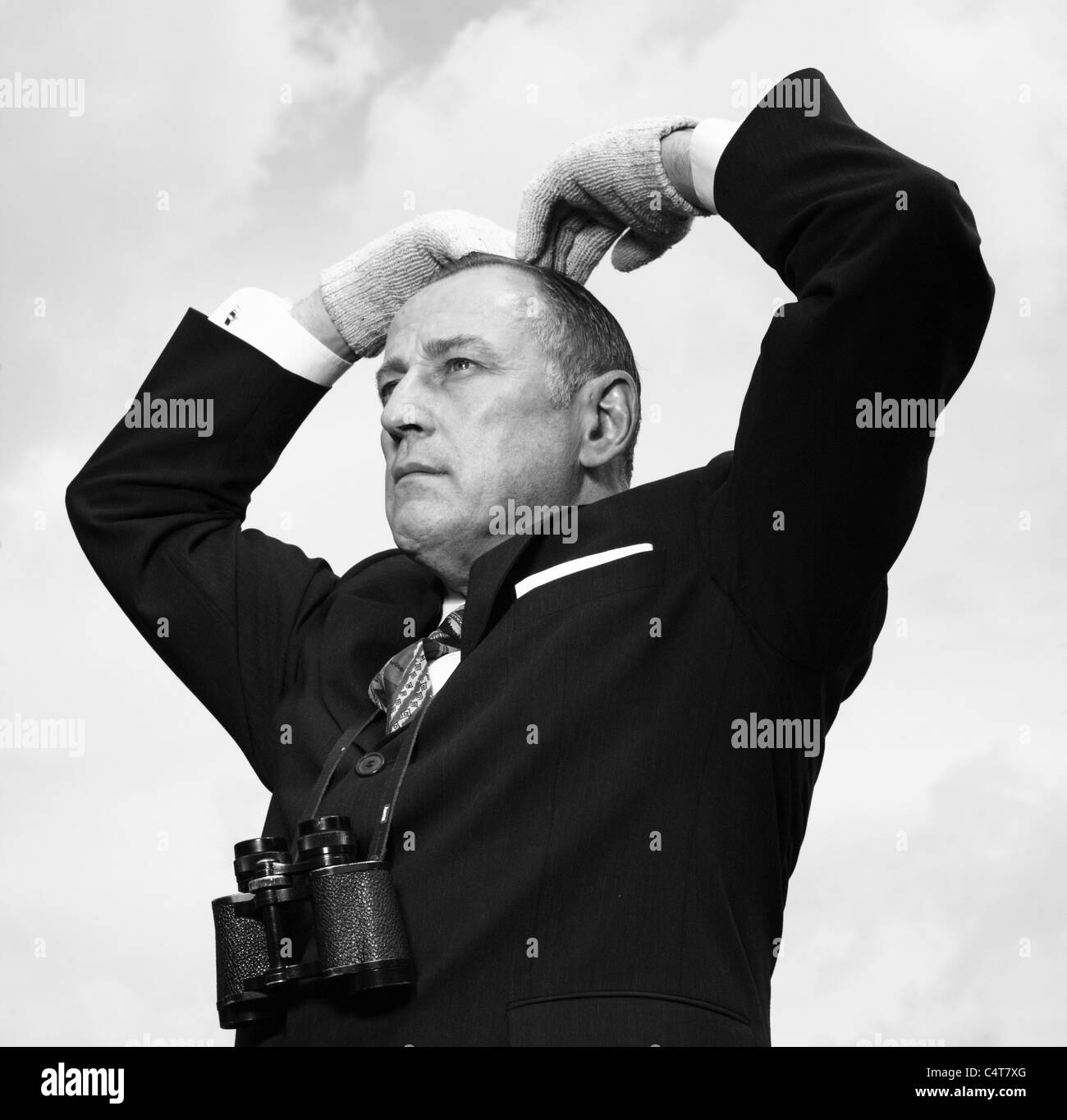 Old fashioned tic tac man sending a message at the horse races. Stock Photo