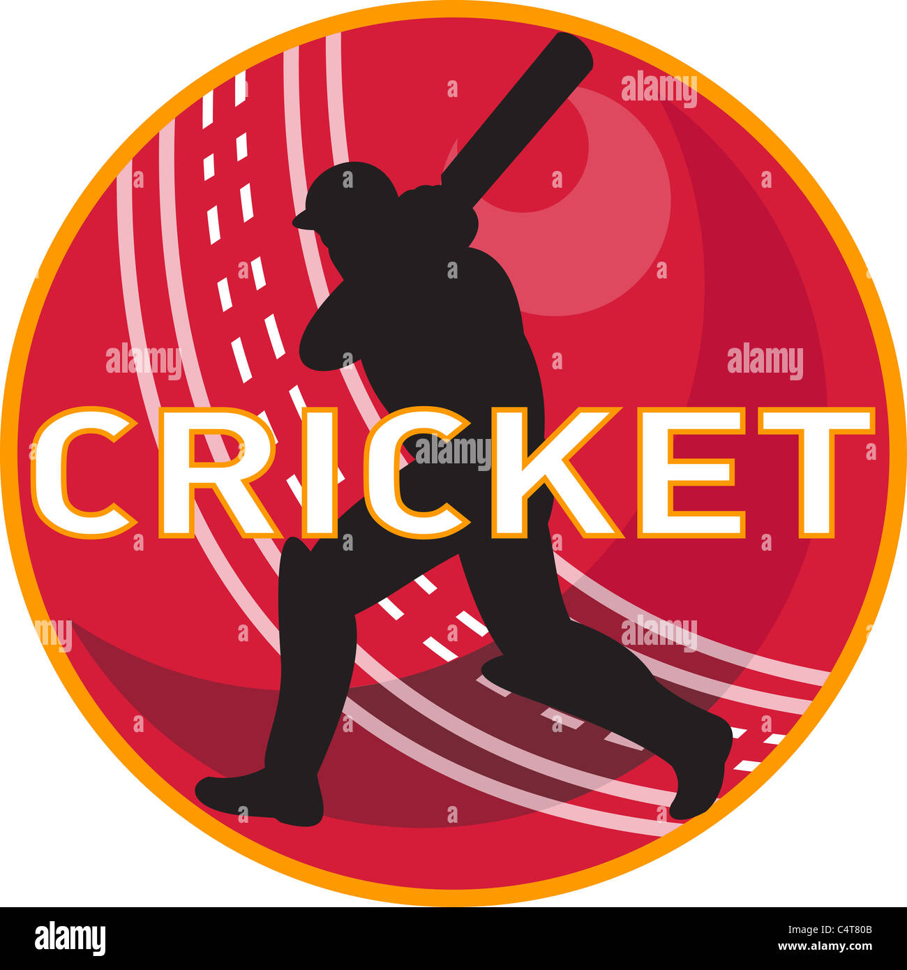 illustration of a cricket sports ball with cricket player batsman