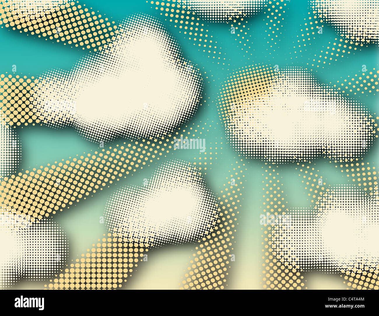 Illustrated design of halftone cumulus clouds and sunshine Stock Photo