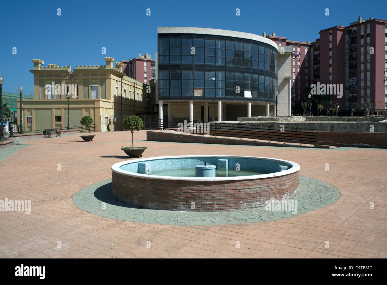 Semi circular empty new building in a plaza square La Linea de la Concepcion Andalucia Spain Stock Photo
