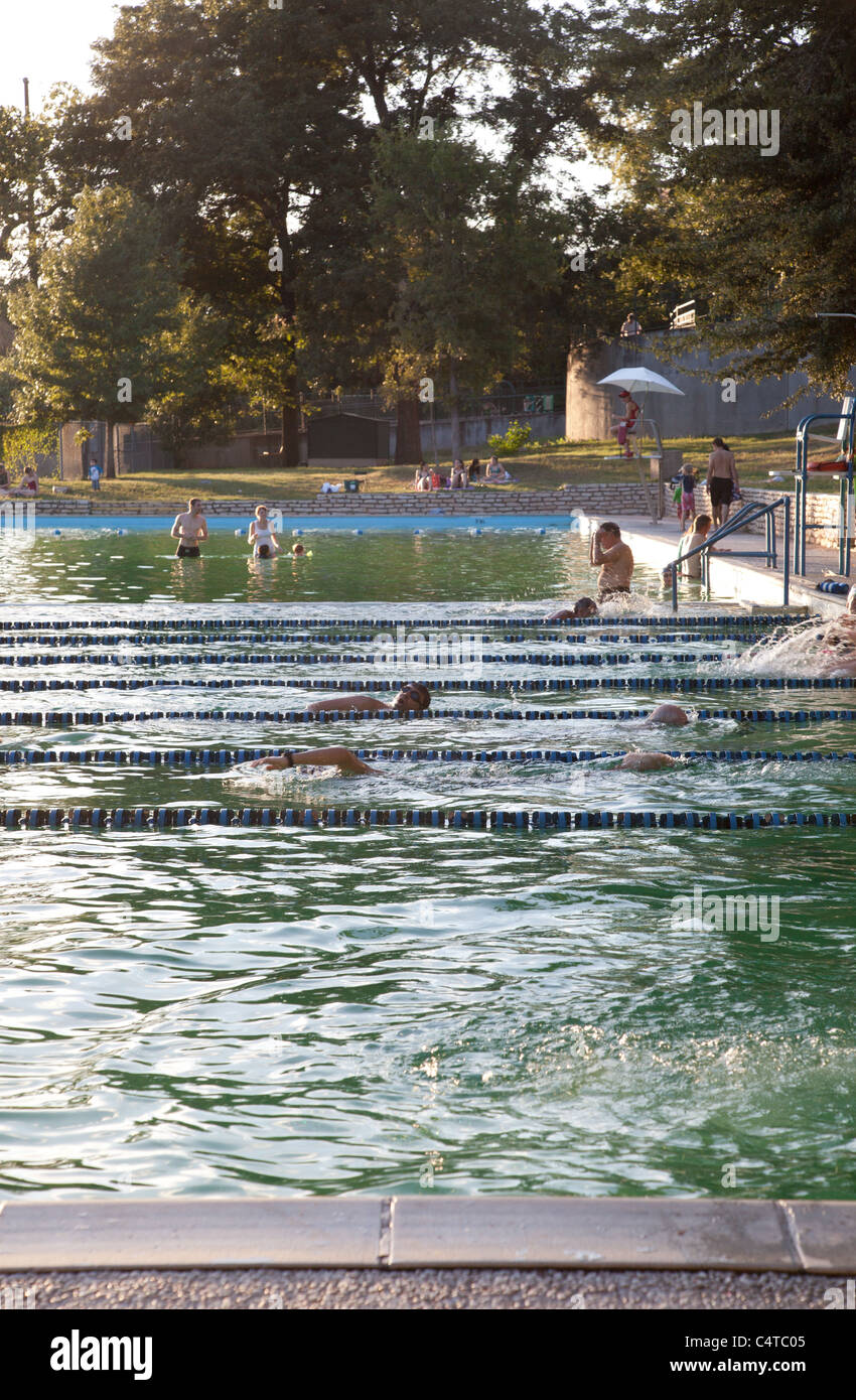 Swimmers at Deep Eddy Pool in Austin, Texas Stock Photo