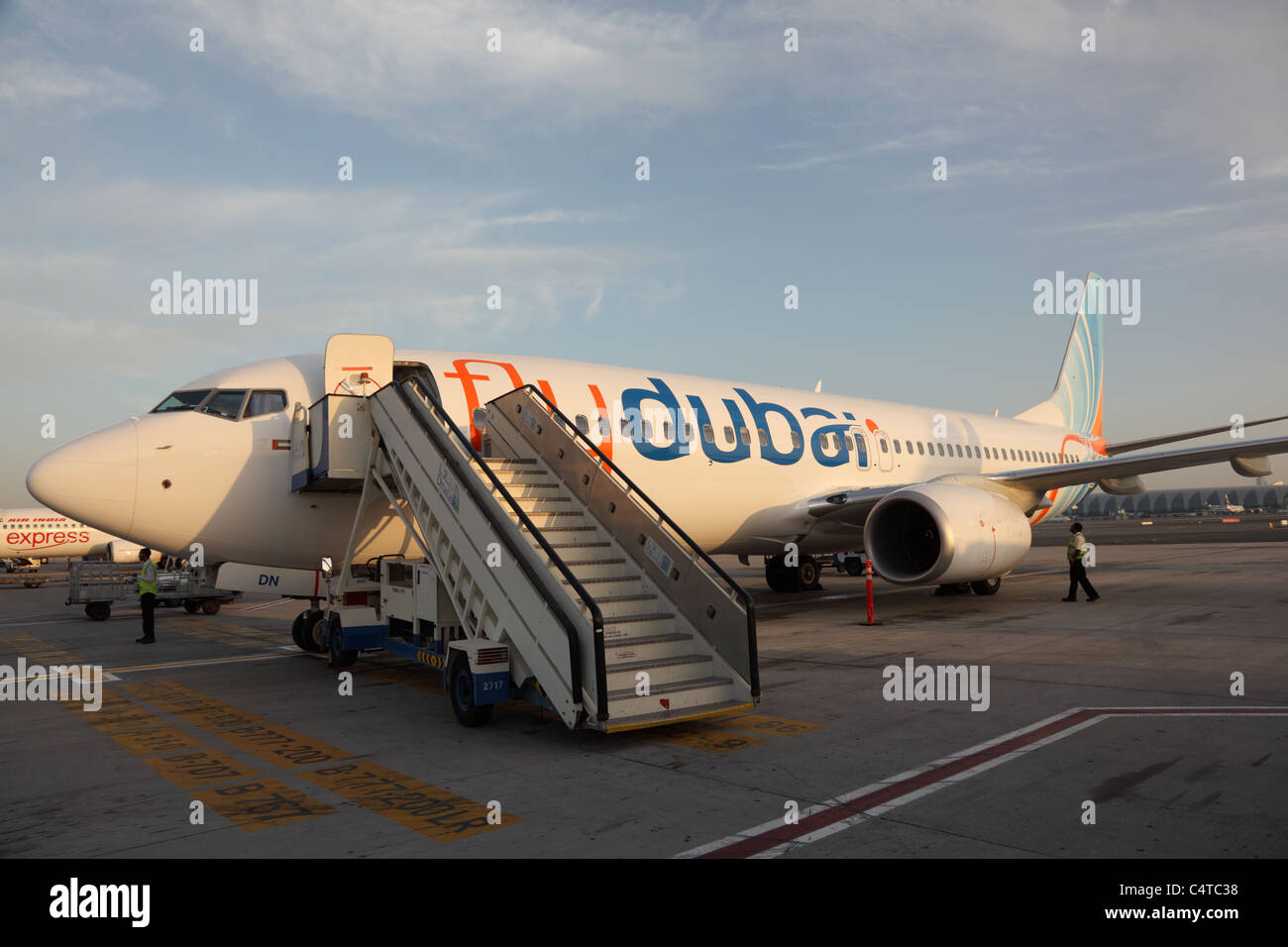 Flydubai airplane at the Dubai International Airport. Photo taken at 26th of Mai 2011 Stock Photo