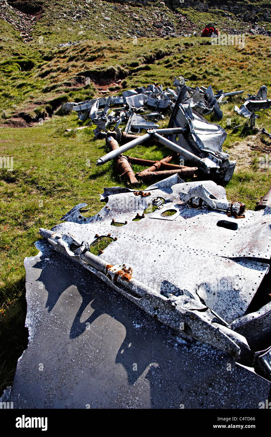 Canadian Word War II War Plane Wreckage on Waun Rydd, Brecon Beacons National Park, Wales Stock Photo
