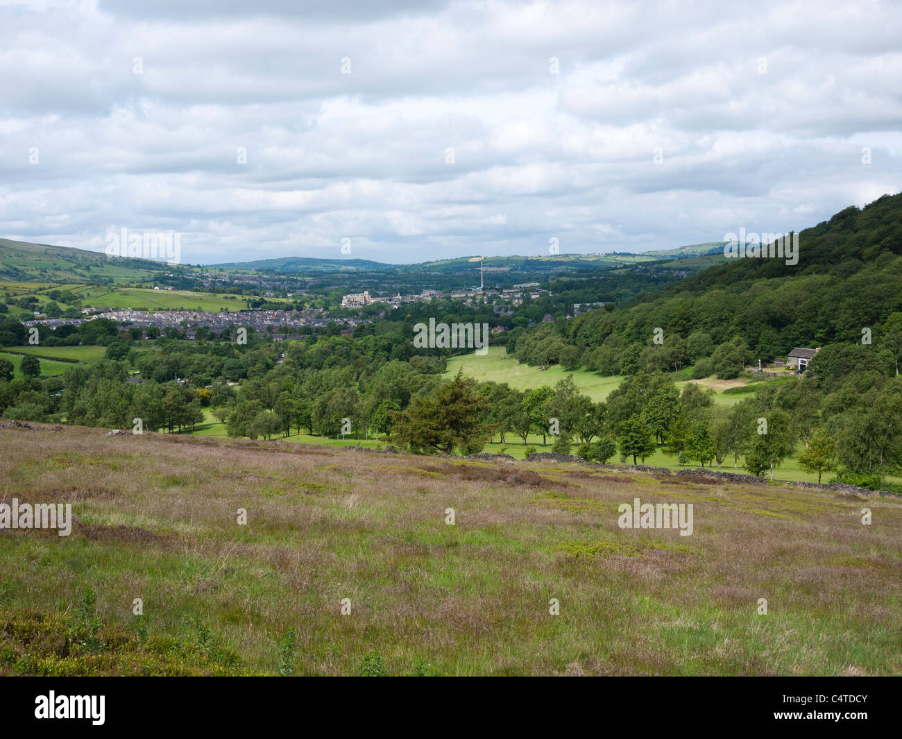 Distant view of Glossop, Derbyshire, England, UK. Stock Photo