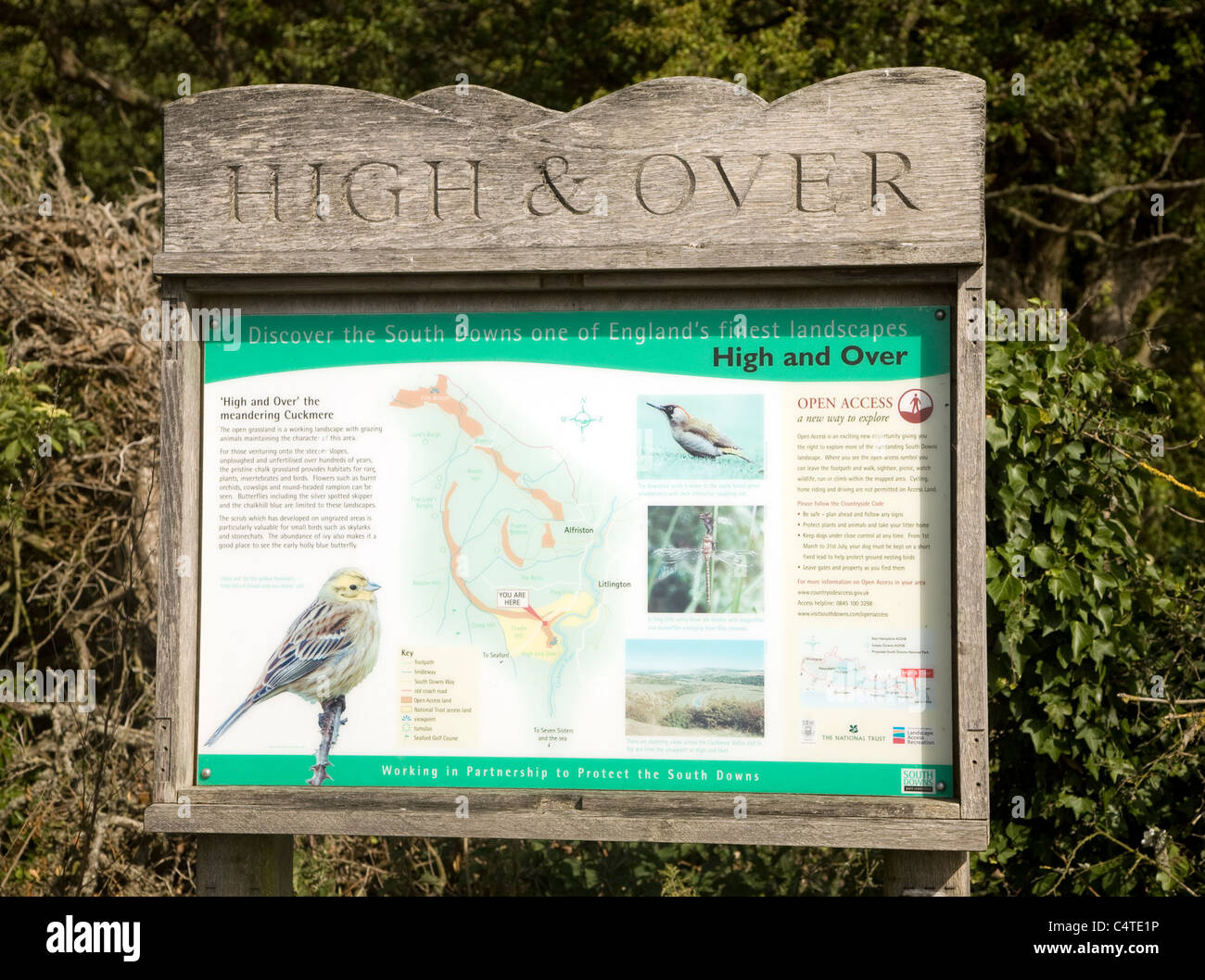 High and Over information board, South Downs national park, near Alfriston, East Sussex, England Stock Photo