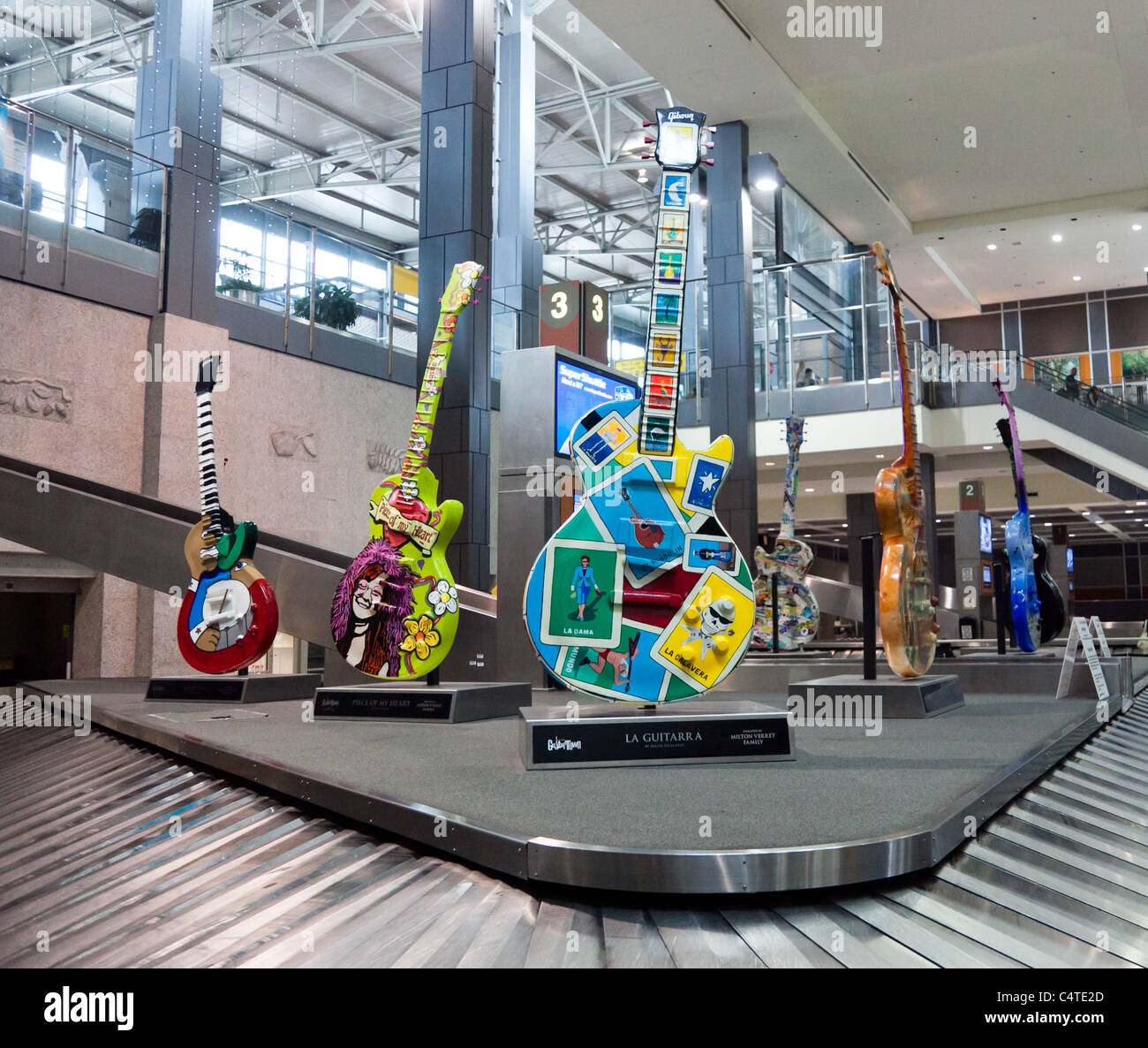 Austin Art Guitars in the Austin Bergstrom Airport Baggage Claim 3 Stock Photo