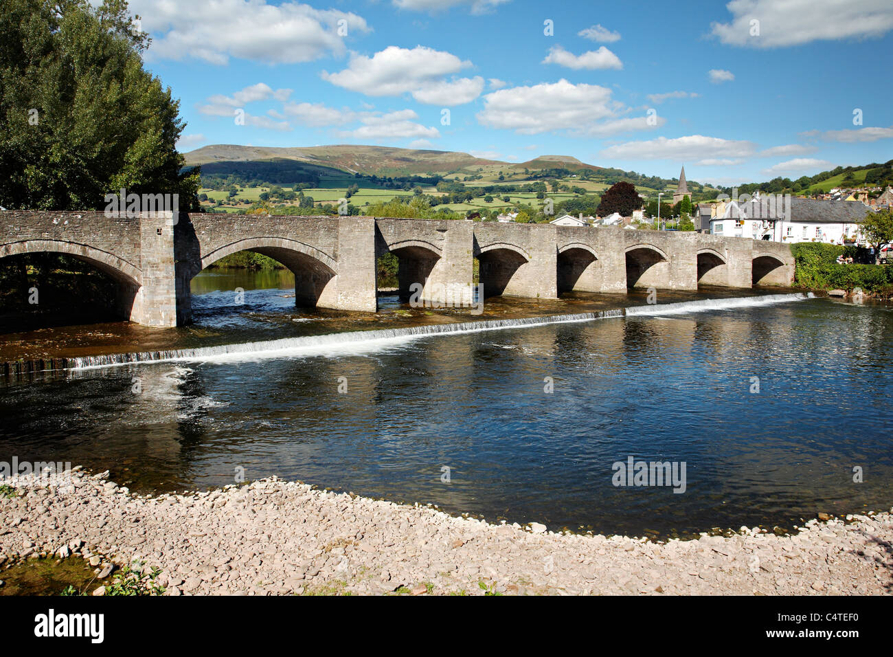 Crickhowell Bridge over the River Usk with Table Mountain in the