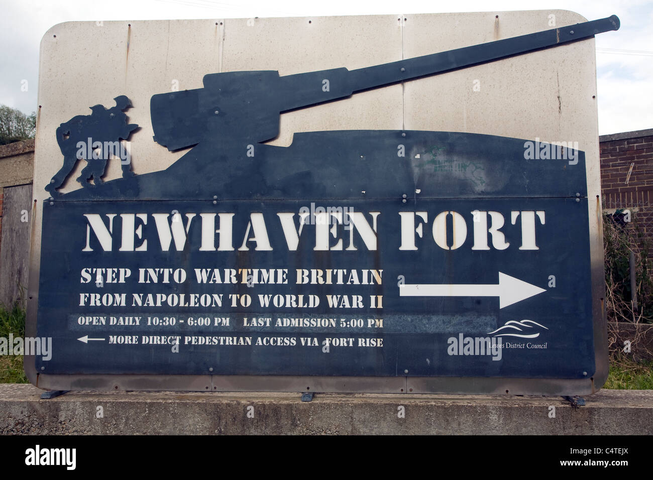 Sign for Newhaven Fort, East Sussex, England Stock Photo