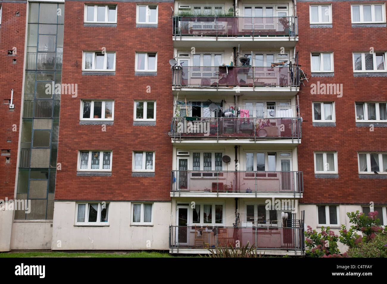 Council flats in Tower Hamlets, East London. A poor, over populated area with many living in small homes in high rise blocks. Stock Photo