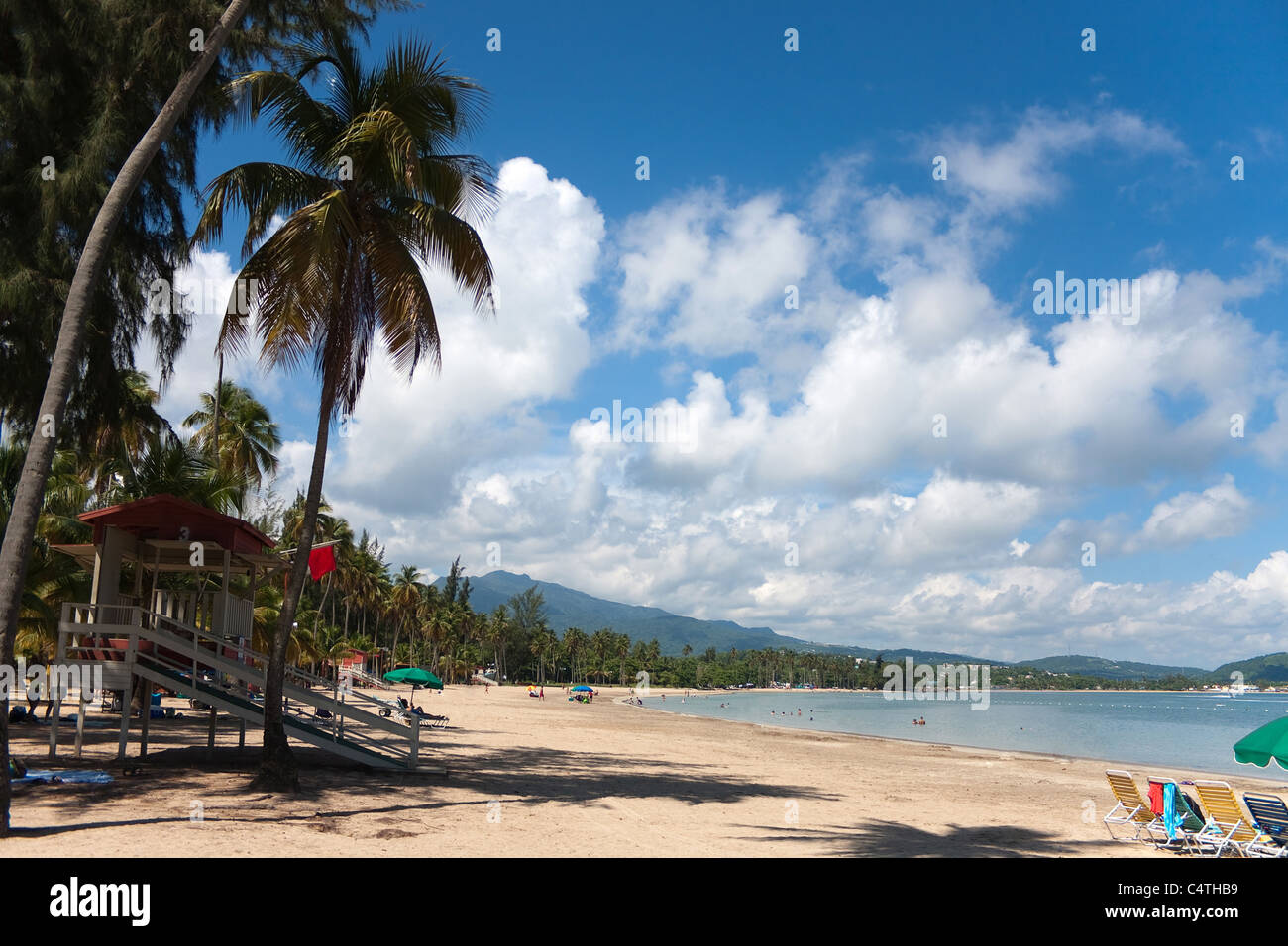 The beautiful coconut palm lined Luquillo Beach located on the large