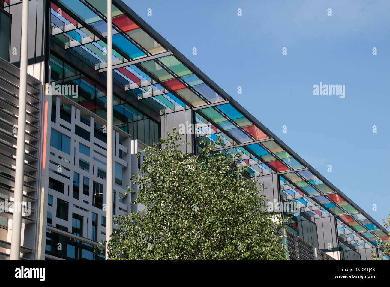 Detail showing the colourful architecture of the Home Office building