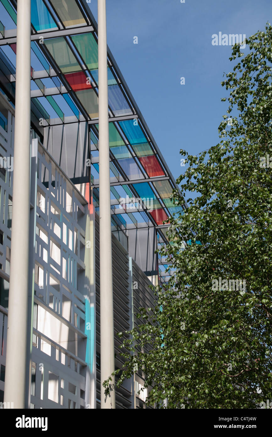Detail showing the colourful architecture of the Home Office building