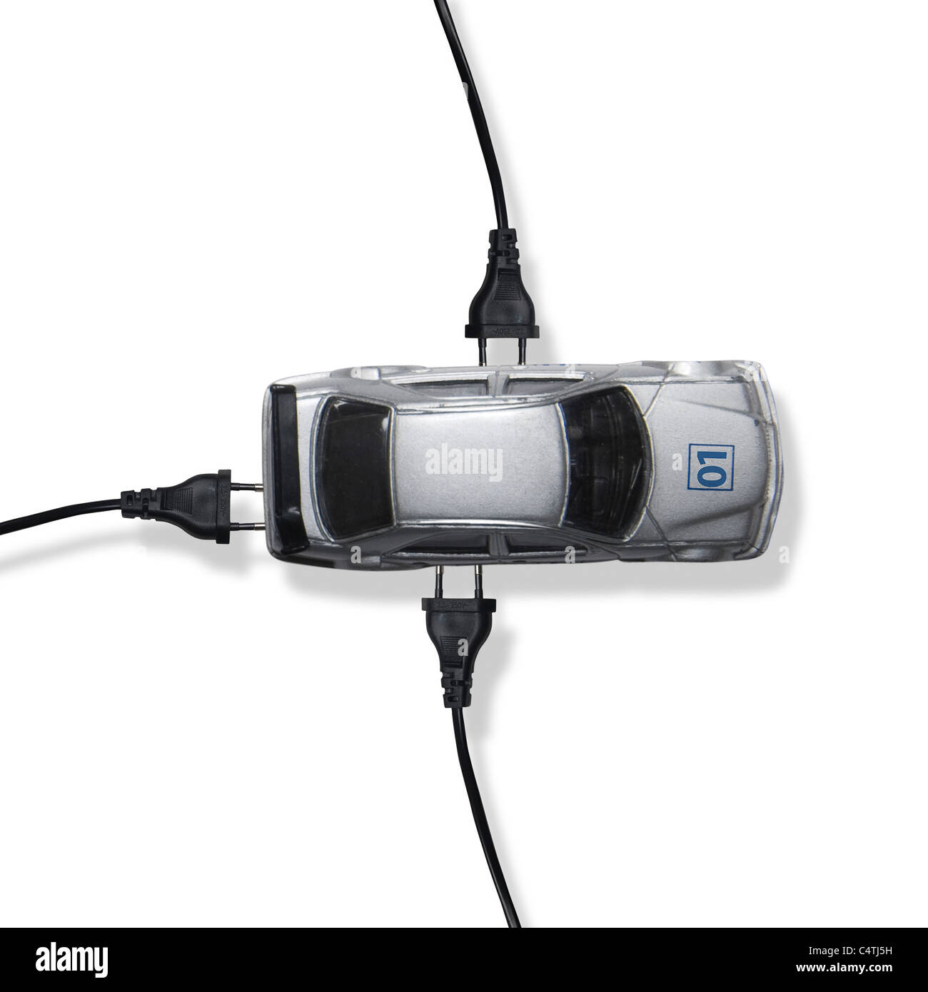 Electric car with multiple electric cables and plugs Stock Photo Alamy