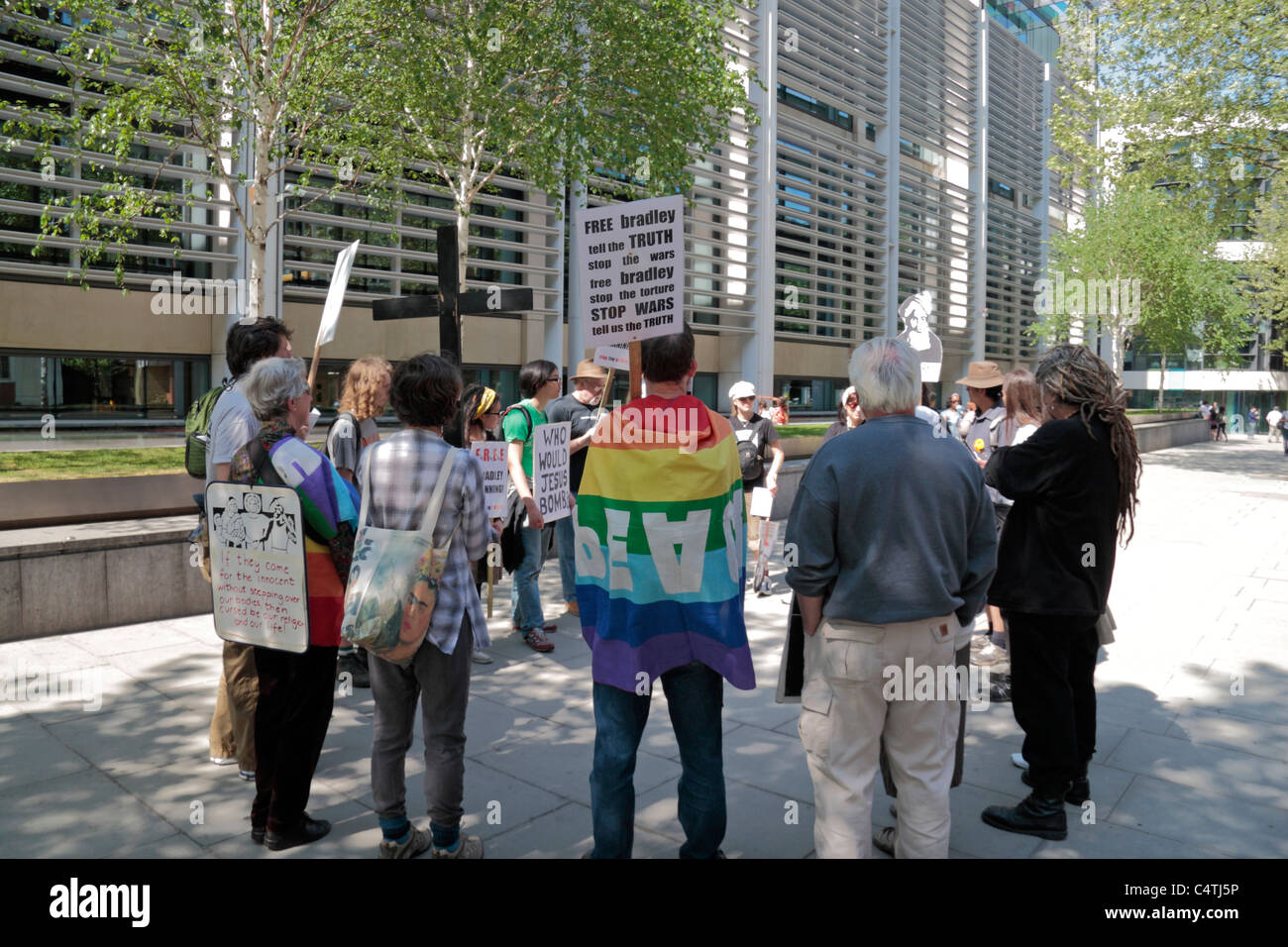 A protest for Bradley Manning (leaked Iraq info to Wikileaks in 2010) outside the Home Office, Marsham Street, London. Stock Photo