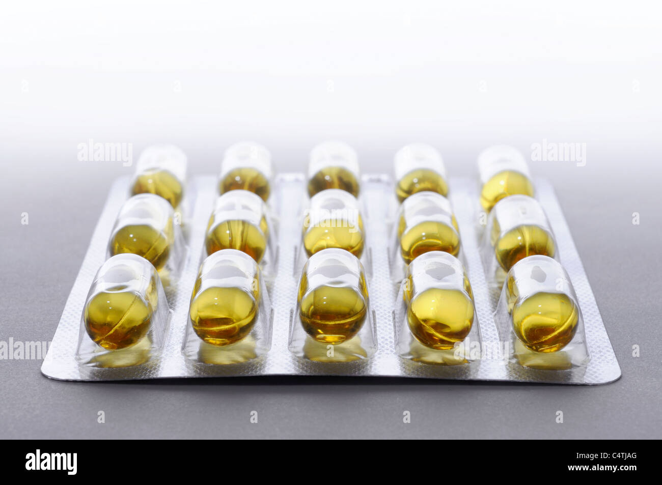 Cod liver oil capules in blister pack Stock Photo