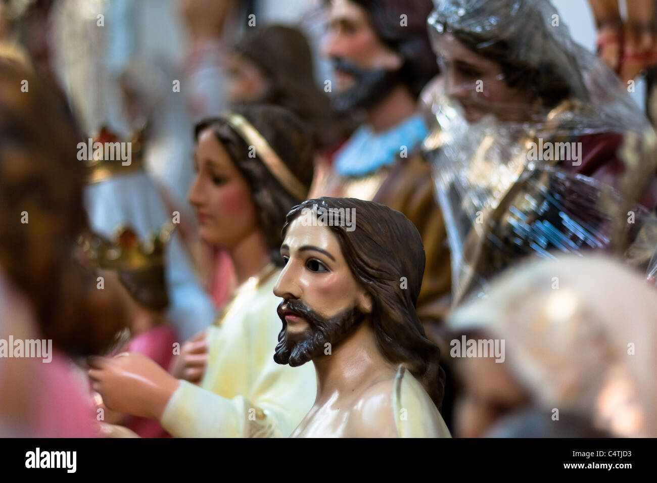 Jesus Christ statue for sale in a Catholic religious shop in Bogota