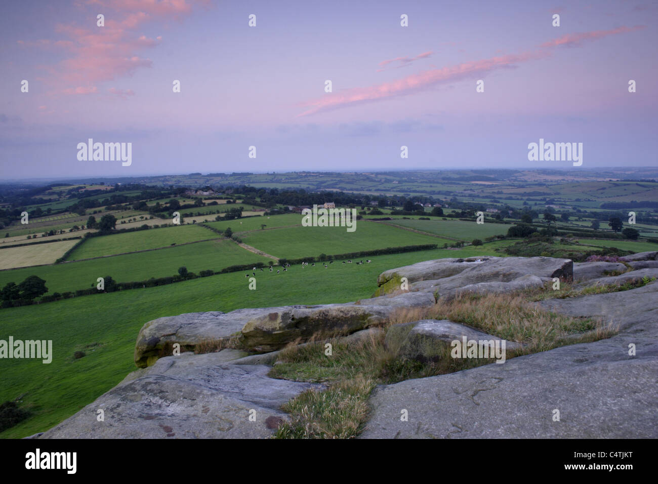 Almscliff Crag at sunset, North Rigton, North Yorkshire, England, UK, Summer Stock Photo