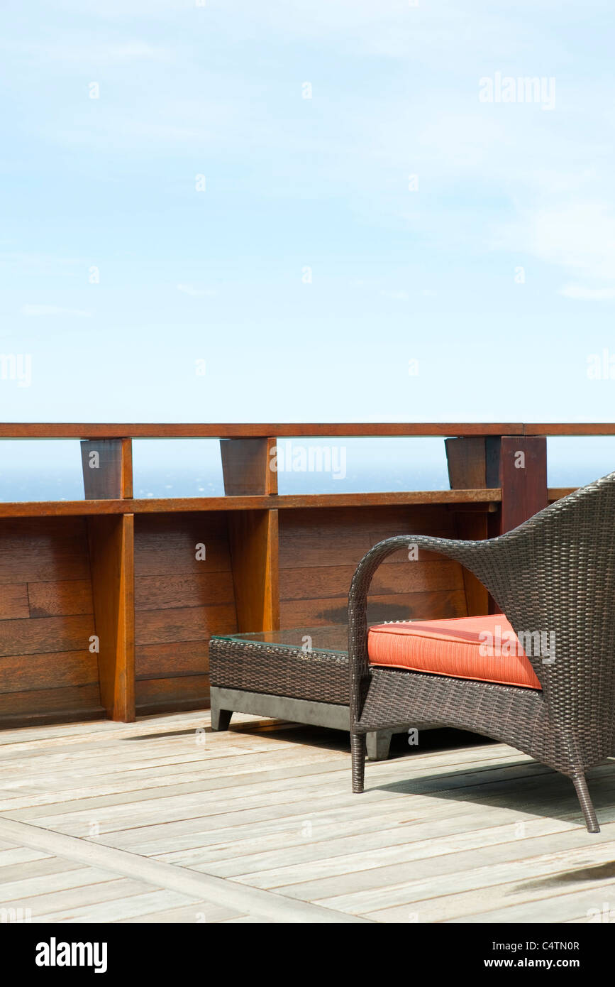 Wicker patio furniture on deck Stock Photo - Alamy