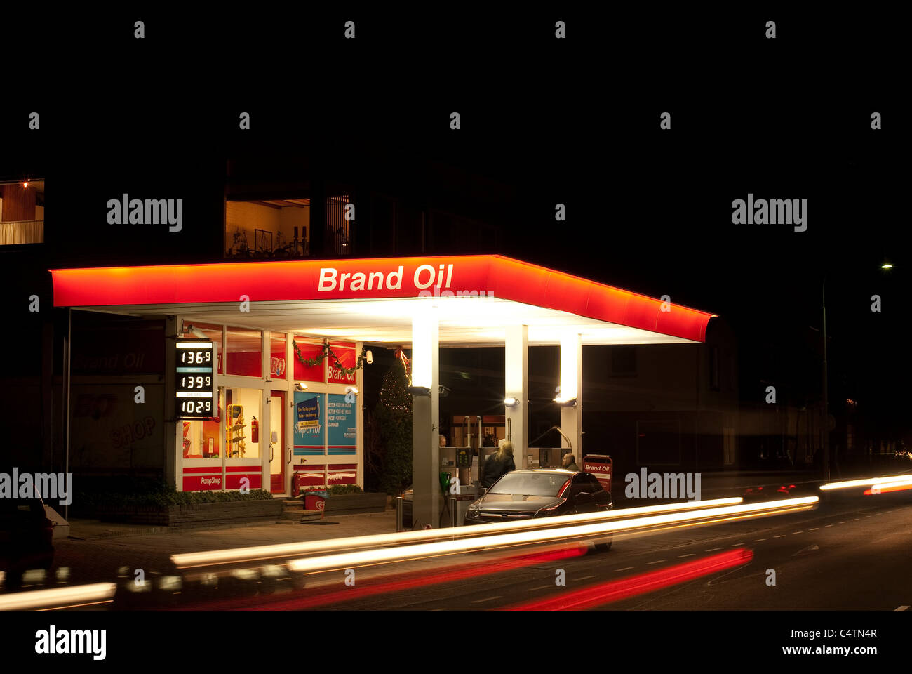 Brand Oil gas station in Lochem, Netherlands Stock Photo