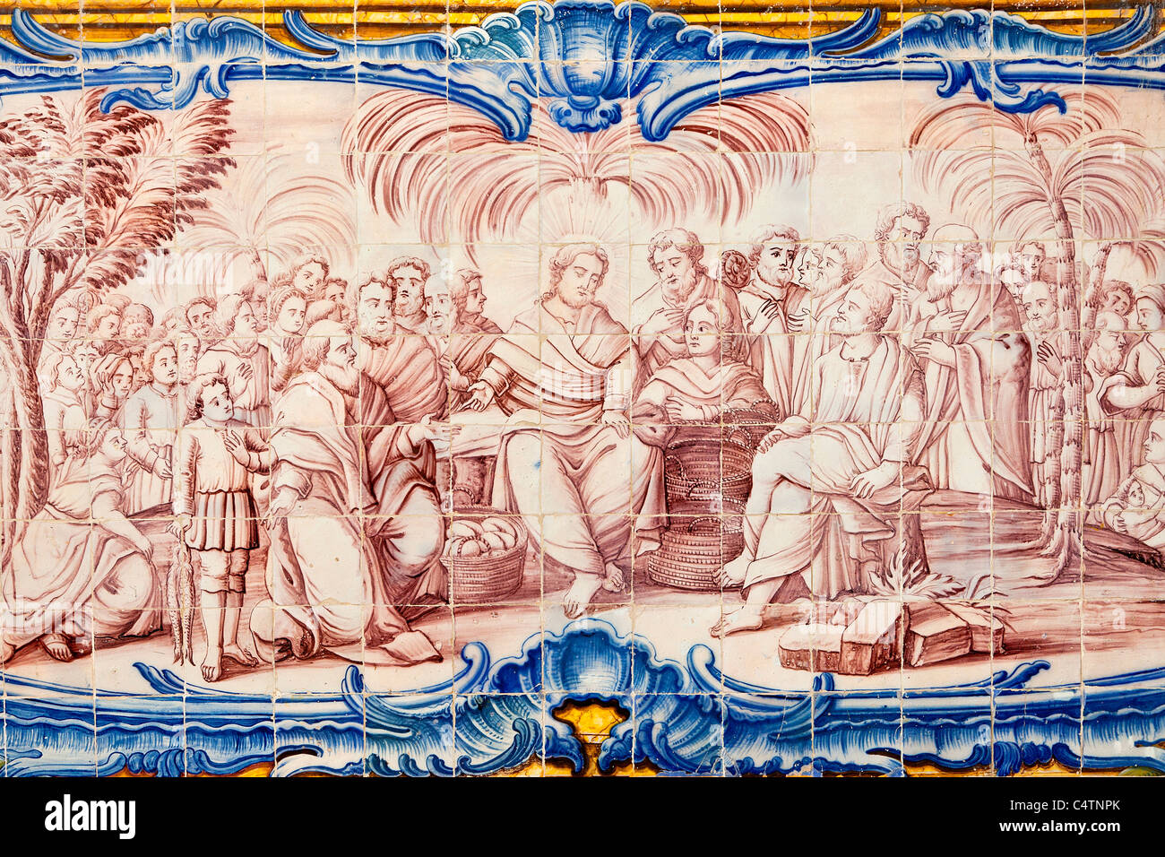 Europe, Portugal, Jeronimos Monastery at Belem in Lisbon, Azulejo in the Refectory Stock Photo