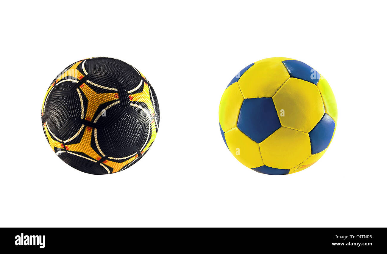 two soccer balls is isolated on white Stock Photo
